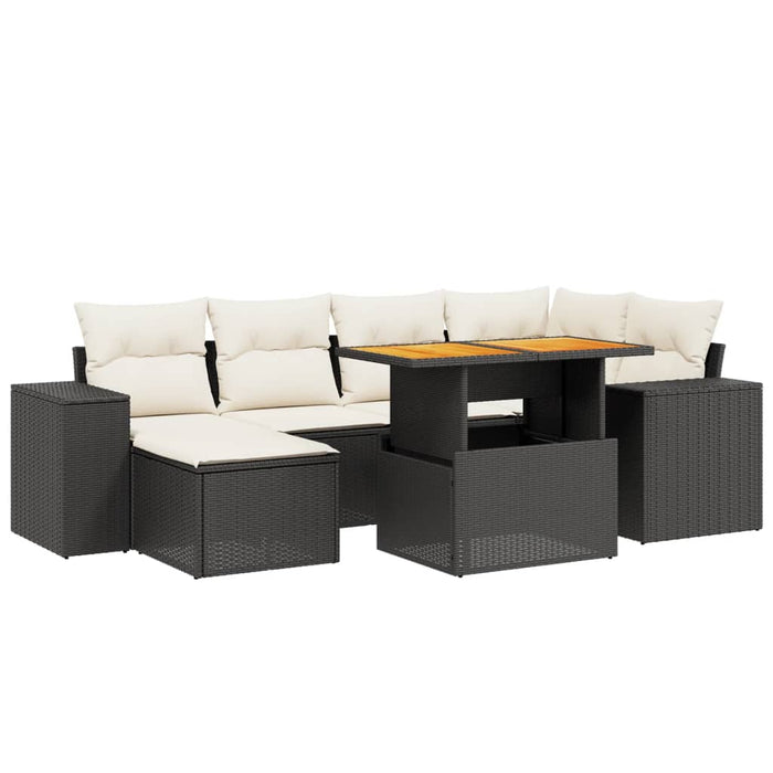 Set canapele de grădină cu perne, 7 piese, negru, poliratan WALTI