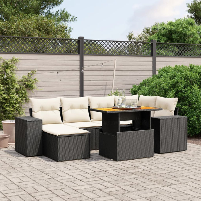 Set canapele de grădină cu perne, 7 piese, negru, poliratan WALTI