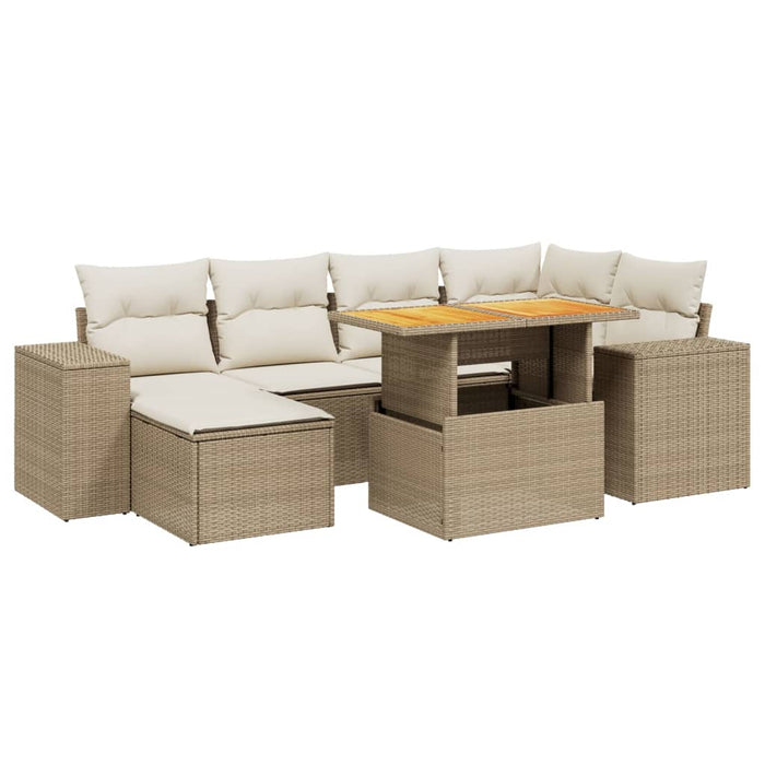 Set canapele de grădină, 7 piese, cu perne, bej, poliratan WALTI