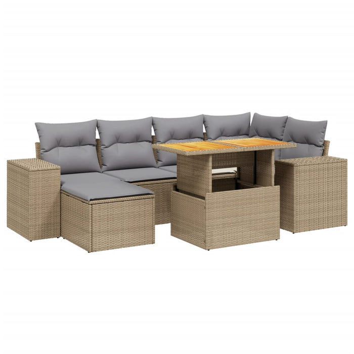 Set canapele de grădină, 7 piese, cu perne, bej, poliratan WALTI