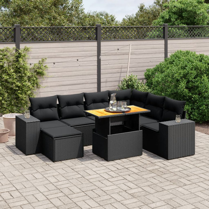 Set mobilier de grădină cu perne, 8 piese, negru, poliratan - WALTI WALTI