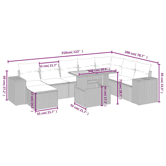 Set mobilier de grădină cu perne, 9 piese, negru, poliratan - WALTI WALTI
