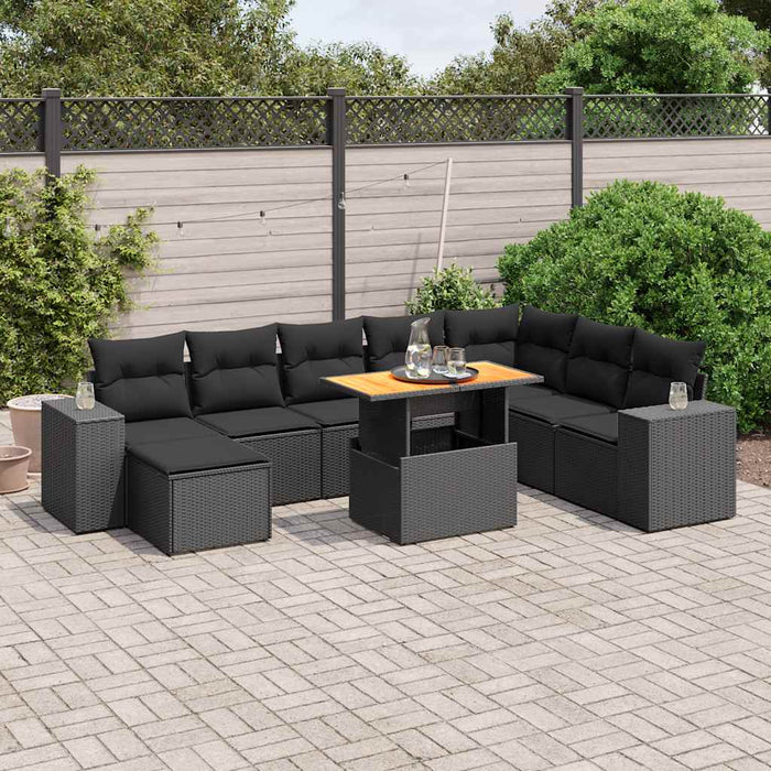 Set mobilier de grădină cu perne, 9 piese, negru, poliratan - WALTI WALTI