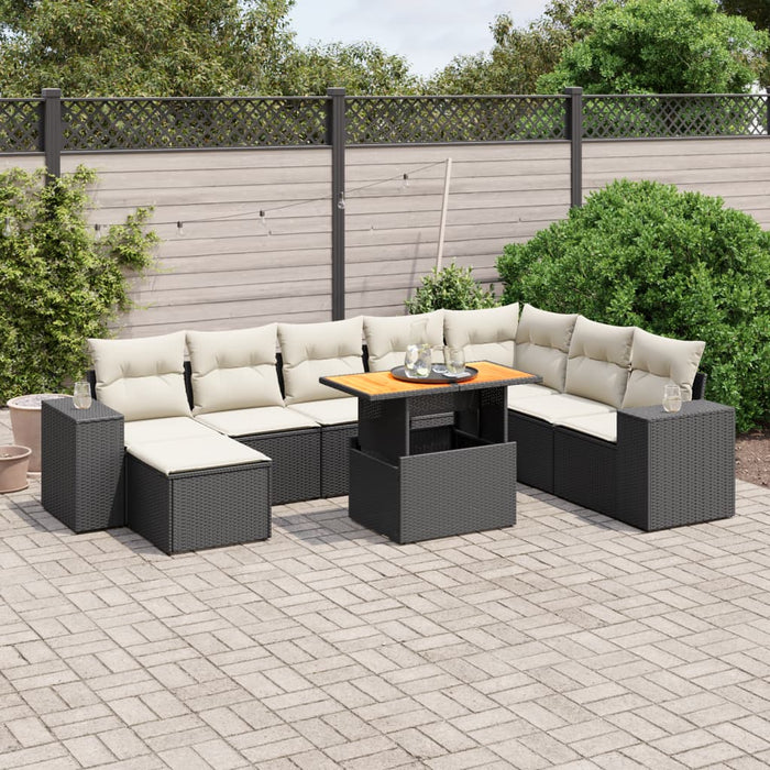 Set mobilier de grădină cu perne, 9 piese, negru, poliratan WALTI