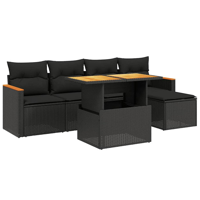 Set mobilier de grădină cu perne, 6 piese, negru, poliratan WALTI
