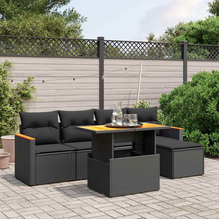 Set mobilier de grădină cu perne, 6 piese, negru, poliratan WALTI