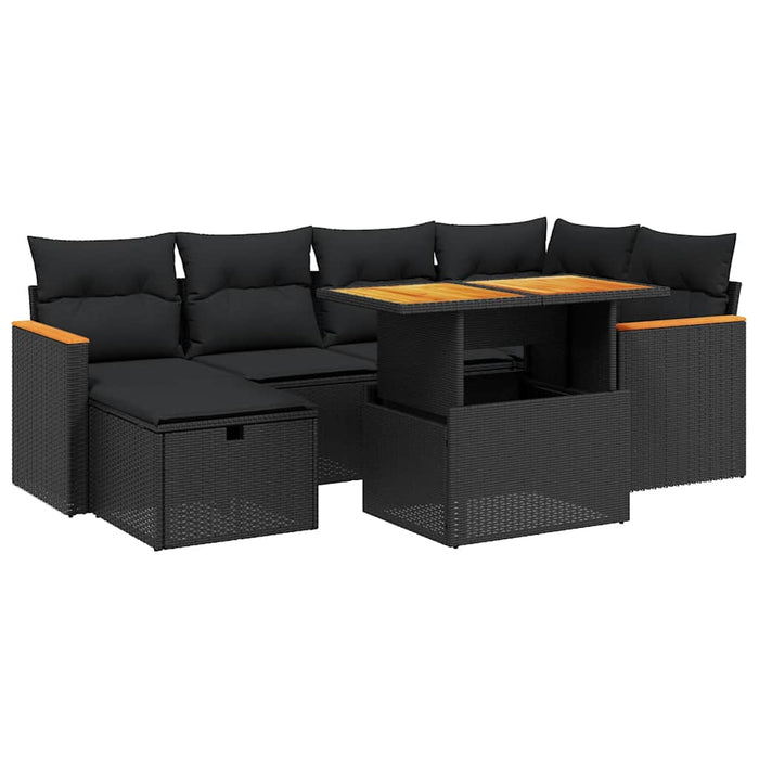 Set canapele de grădină cu perne, 7 piese, negru, poliratan - WALTI WALTI