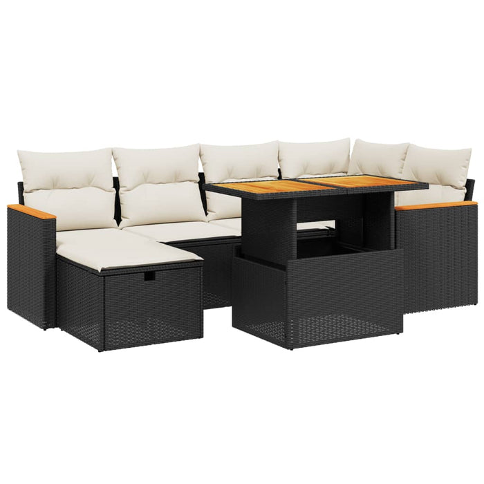 Set canapele de grădină cu perne, 7 piese, negru, poliratan WALTI