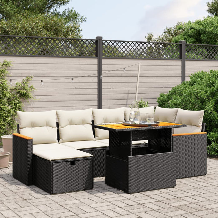 Set canapele de grădină cu perne, 7 piese, negru, poliratan WALTI
