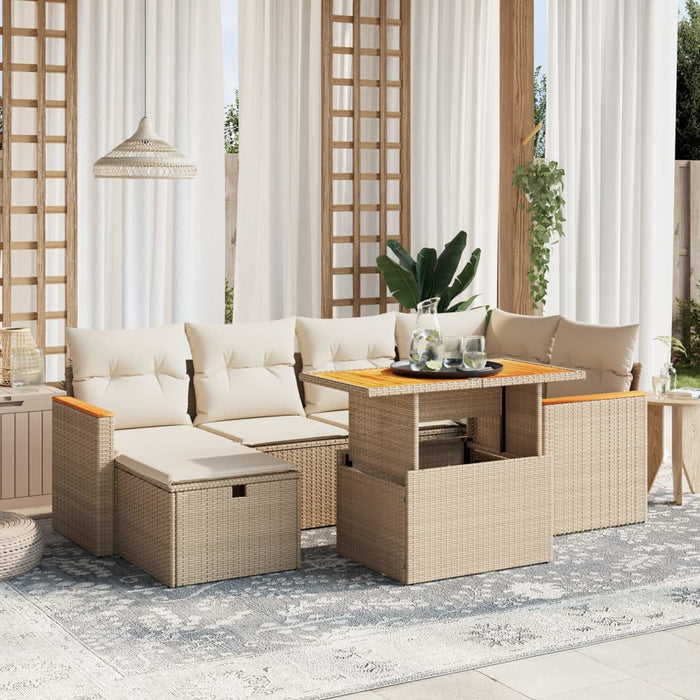 Set canapele de grădină, 7 piese, cu perne, bej, poliratan WALTI