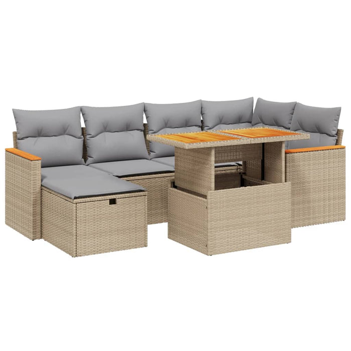 Set canapele de grădină, 7 piese, cu perne, bej, poliratan WALTI