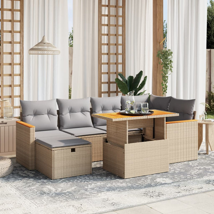 Set canapele de grădină, 7 piese, cu perne, bej, poliratan WALTI