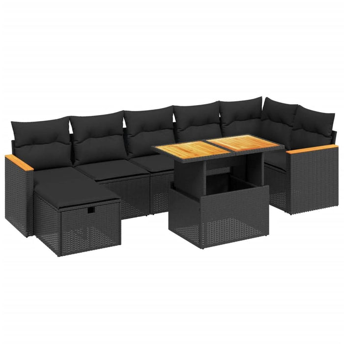 Set mobilier de grădină cu perne, 8 piese, negru, poliratan - WALTI WALTI