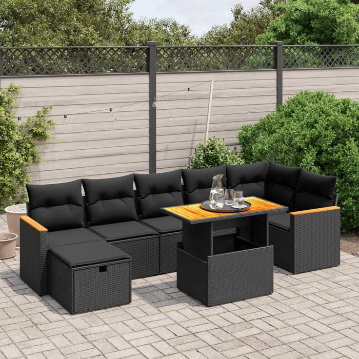 Set mobilier de grădină cu perne, 8 piese, negru, poliratan - WALTI WALTI