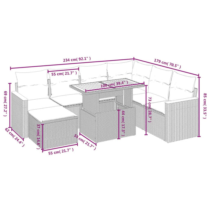 Set mobilier de grădină cu perne, 8 piese, negru, poliratan - WALTI WALTI