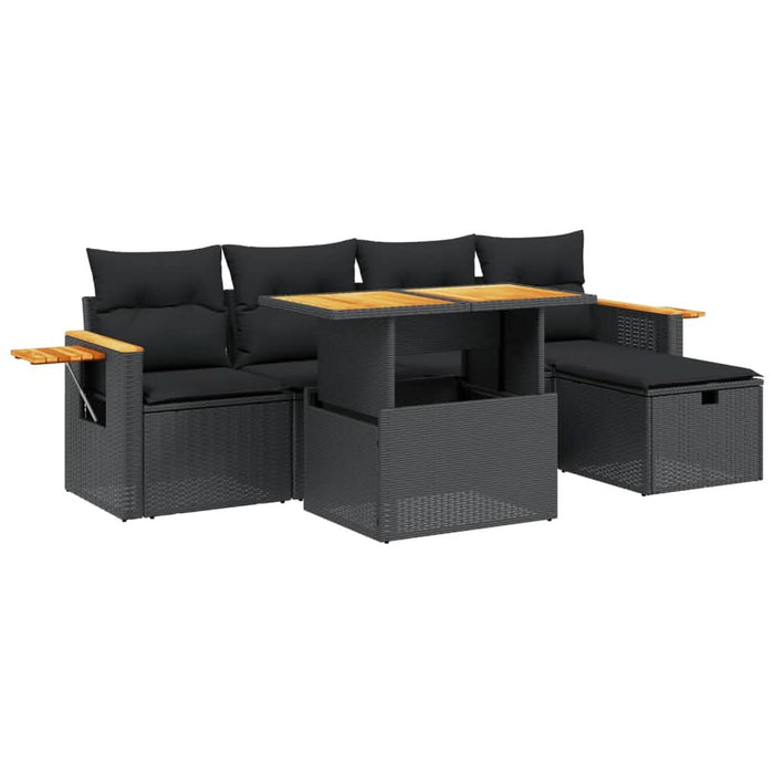 Set mobilier de grădină cu perne, 6 piese, negru, poliratan - WALTI WALTI