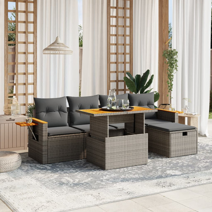 Set mobilier grădină cu perne, 6 piese, gri, poliratan WALTI