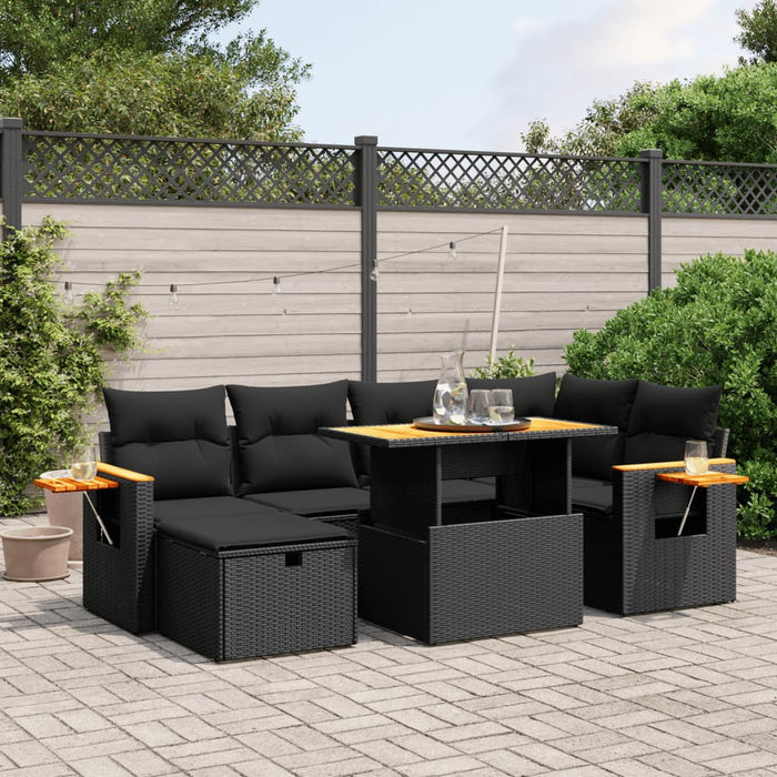 Set canapele de grădină cu perne, 7 piese, negru, poliratan - WALTI WALTI