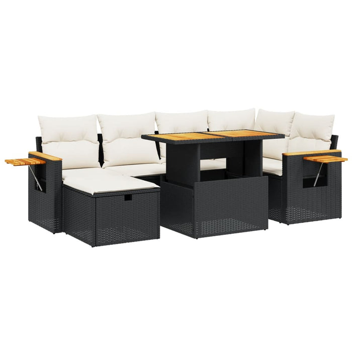 Set canapele de grădină cu perne, 7 piese, negru, poliratan WALTI