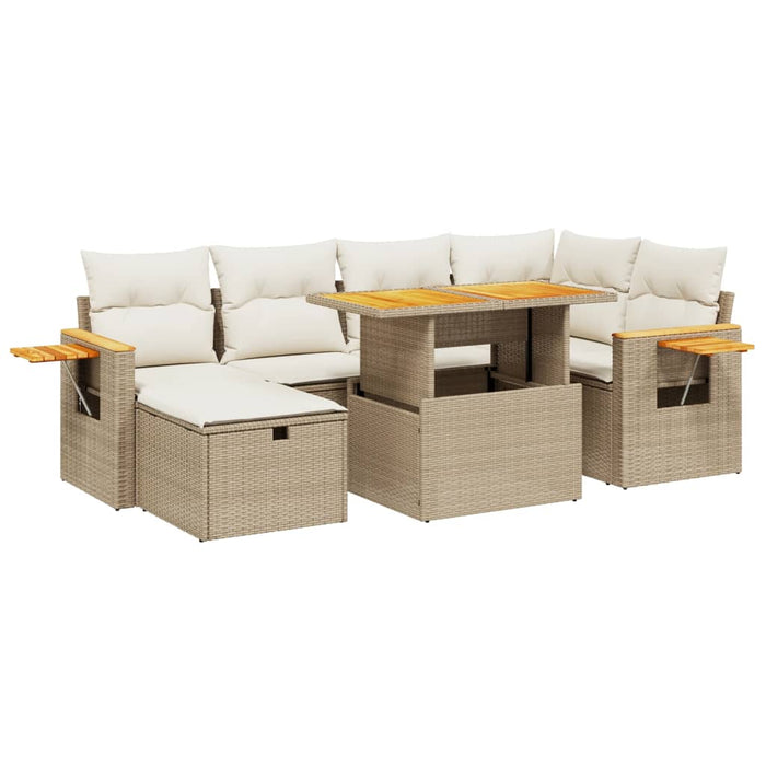Set canapele de grădină, 7 piese, cu perne, bej, poliratan WALTI