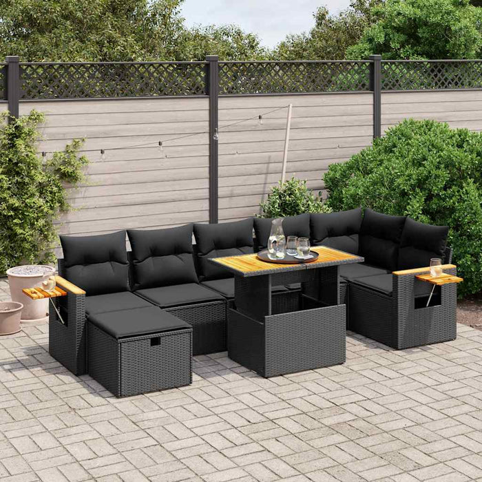 Set mobilier de grădină cu perne, 8 piese, negru, poliratan - WALTI WALTI