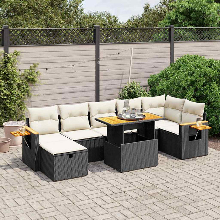 Set mobilier de grădină cu perne, 8 piese, negru, poliratan - WALTI WALTI