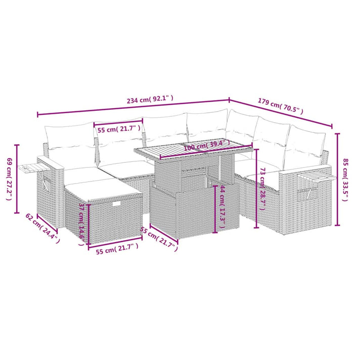 Set mobilier de grădină cu perne, 8 piese, negru, poliratan - WALTI WALTI