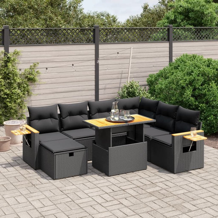 Set mobilier de grădină cu perne, 8 piese, negru, poliratan - WALTI WALTI