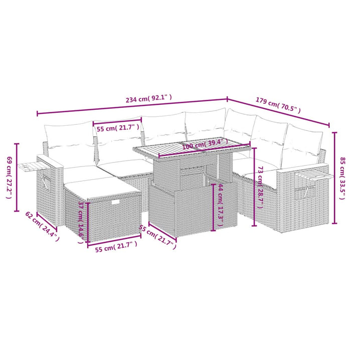 Set mobilier de grădină cu perne, 8 piese, negru, poliratan - WALTI WALTI