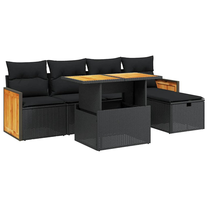 Set mobilier de grădină cu perne, 6 piese, negru, poliratan WALTI