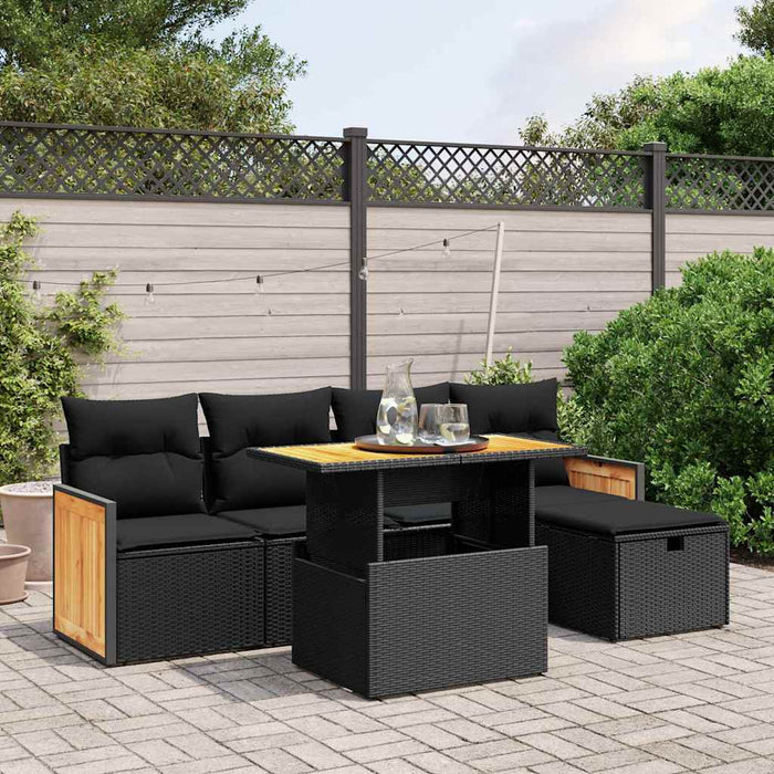 Set mobilier de grădină cu perne, 6 piese, negru, poliratan WALTI