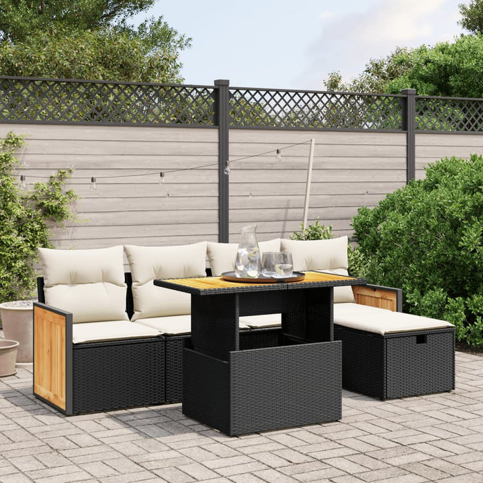 Set mobilier de grădină cu perne, 6 piese, negru, poliratan - WALTI WALTI