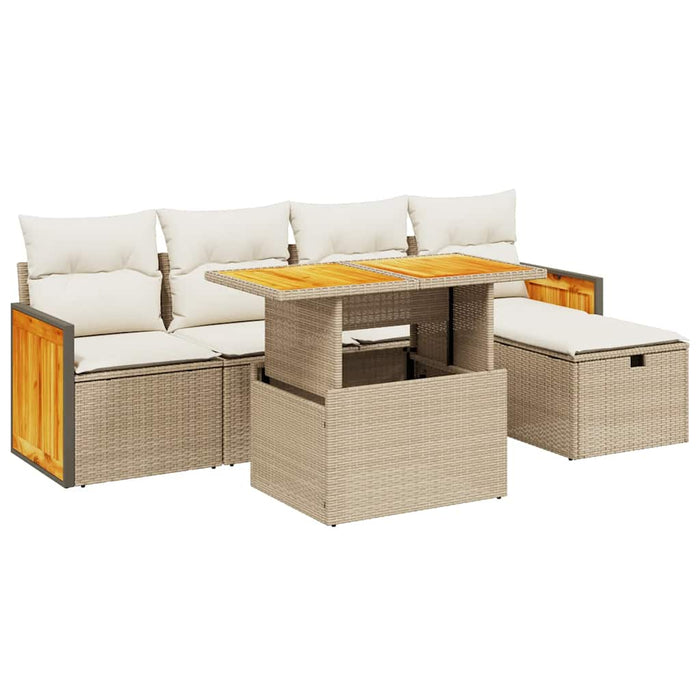 Set canapele de grădină cu perne, 6 piese, bej, poliratan WALTI