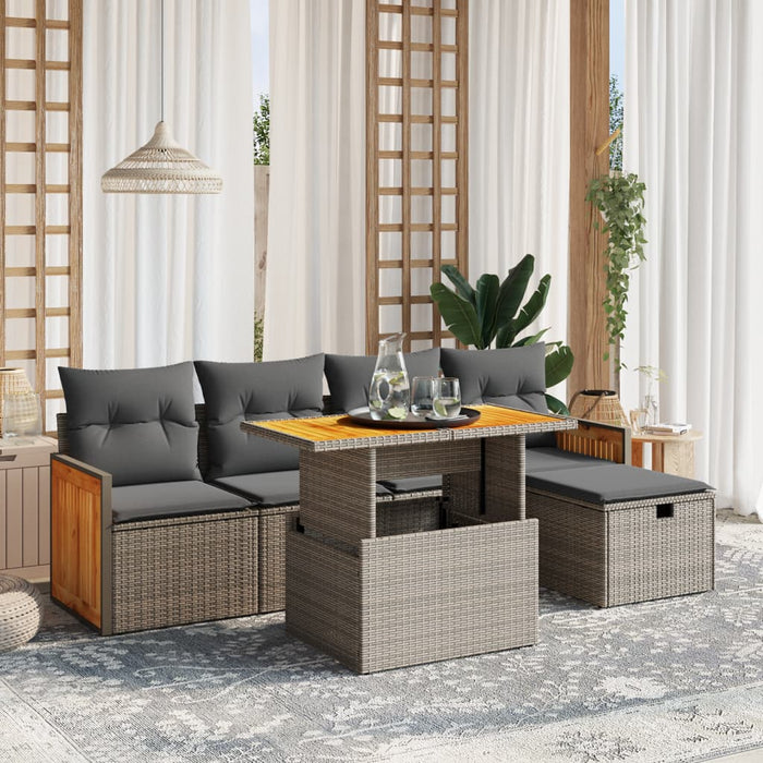 Set mobilier grădină cu perne, 6 piese, gri, poliratan WALTI