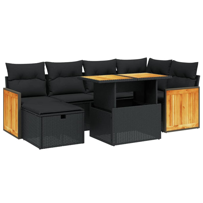 Set canapele de grădină cu perne, 7 piese, negru, poliratan - WALTI WALTI
