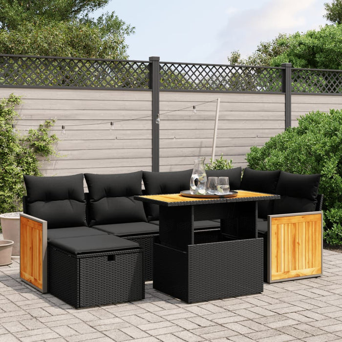 Set canapele de grădină cu perne, 7 piese, negru, poliratan - WALTI WALTI