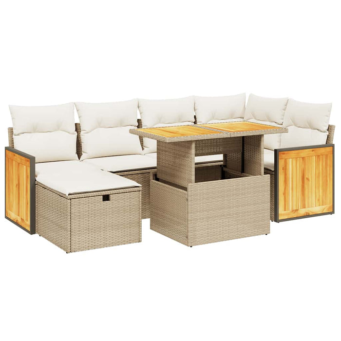 Set canapele de grădină, 7 piese, cu perne, bej, poliratan WALTI