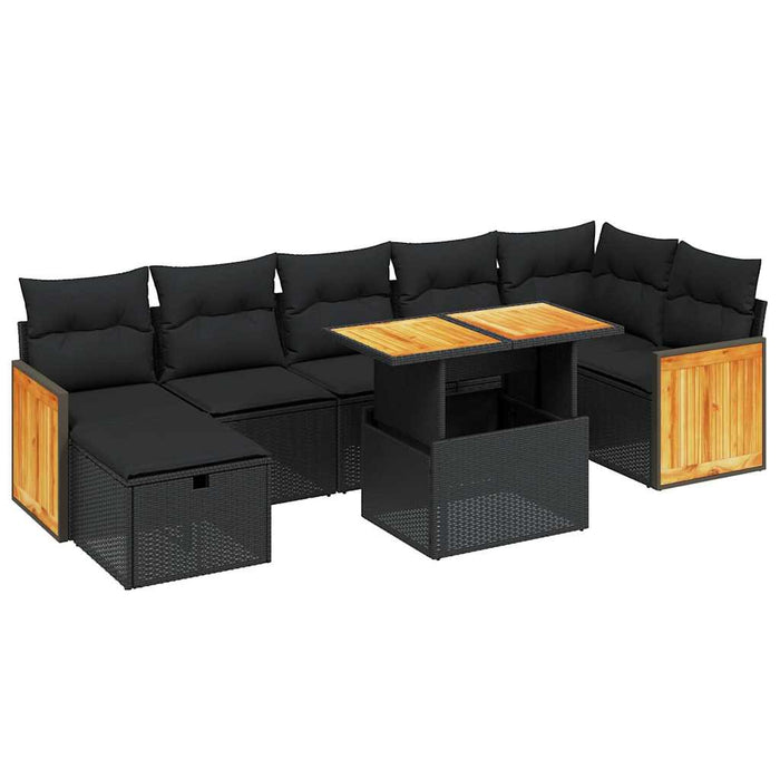 Set mobilier de grădină cu perne, 8 piese, negru, poliratan - WALTI WALTI