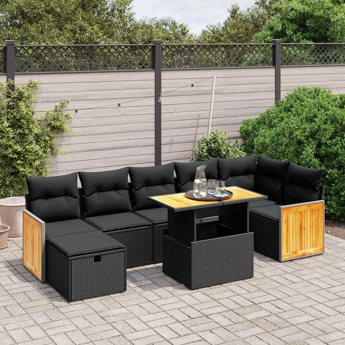 Set mobilier de grădină cu perne, 8 piese, negru, poliratan - WALTI WALTI