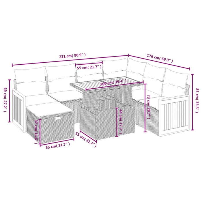 Set mobilier de grădină cu perne, 8 piese, negru, poliratan - WALTI WALTI