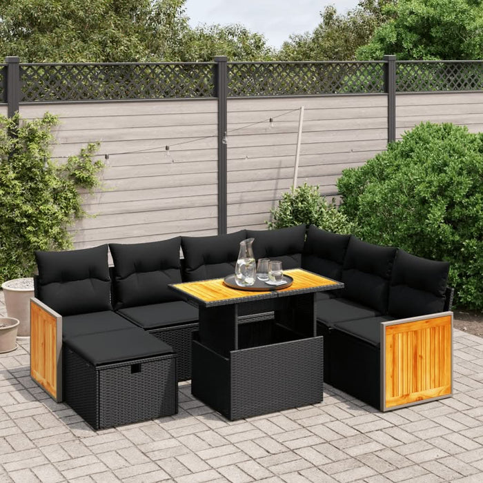 Set mobilier de grădină cu perne, 8 piese, negru, poliratan - WALTI WALTI