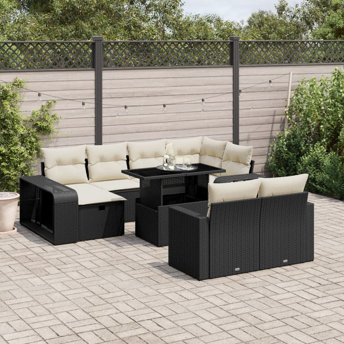 Set canapele de grădină cu perne, 11 piese, negru, poliratan WALTI