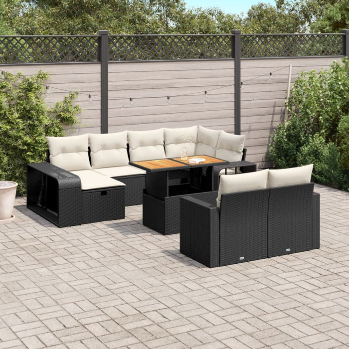 Set canapele de grădină cu perne, 11 piese, negru, poliratan WALTI