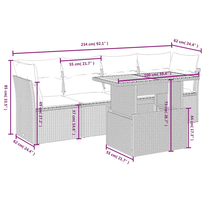 Set mobilier de grădină cu perne, 5 piese, negru, poliratan - WALTI WALTI