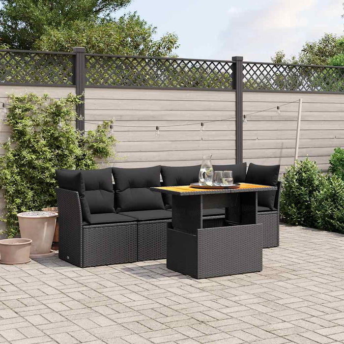 Set mobilier de grădină cu perne, 5 piese, negru, poliratan - WALTI WALTI