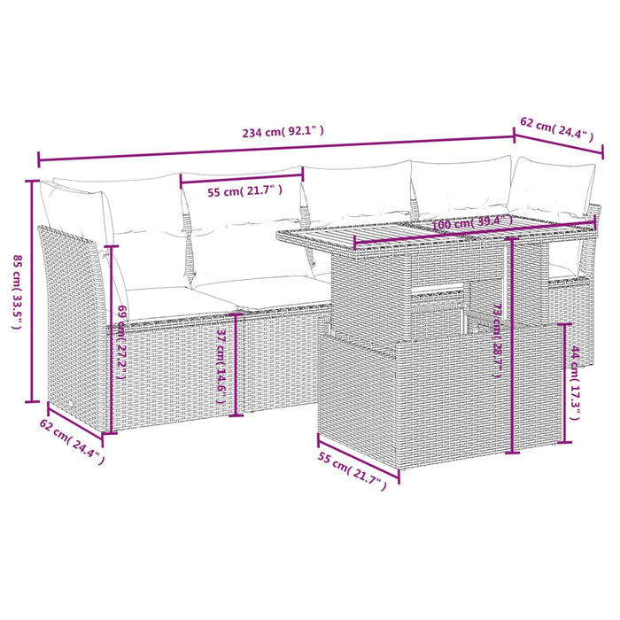 Set mobilier de grădină cu perne, 5 piese, negru, poliratan - WALTI WALTI