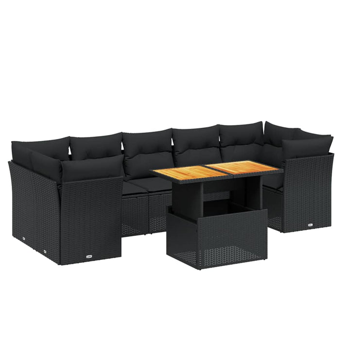 Set mobilier de grădină cu perne, 8 piese, negru, poliratan - WALTI WALTI