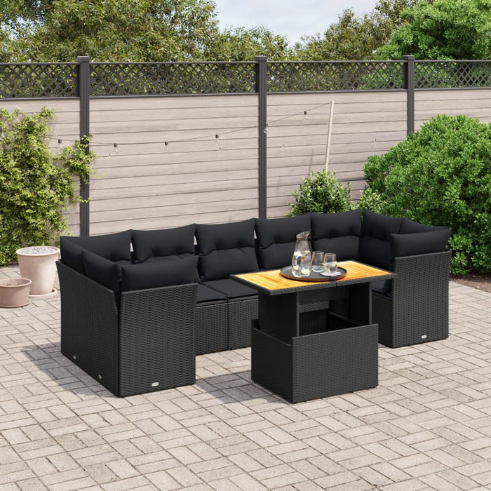 Set mobilier de grădină cu perne, 8 piese, negru, poliratan - WALTI WALTI