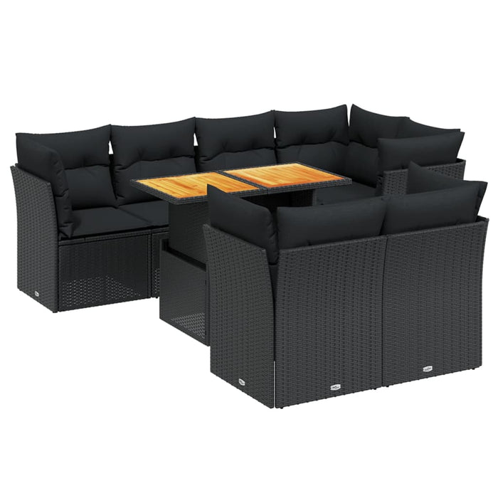 Set mobilier de grădină cu perne, 8 piese, negru, poliratan - WALTI WALTI