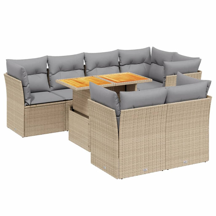 Set canapele de grădină, 8 piese, cu perne, bej, poliratan WALTI